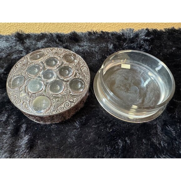 Lalique Roger Powder Vanity Box French Art Glass Birds & Grapes Cristal France - Picture 2 of 7